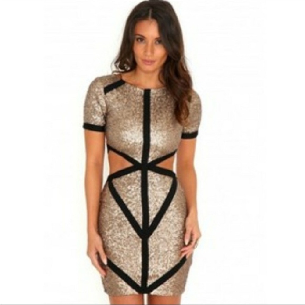 Missguided Black & Gold Sequin Cut-out Dress